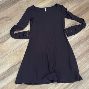 Mudd Black Long Sleeve Dress with Lace-Up Detail